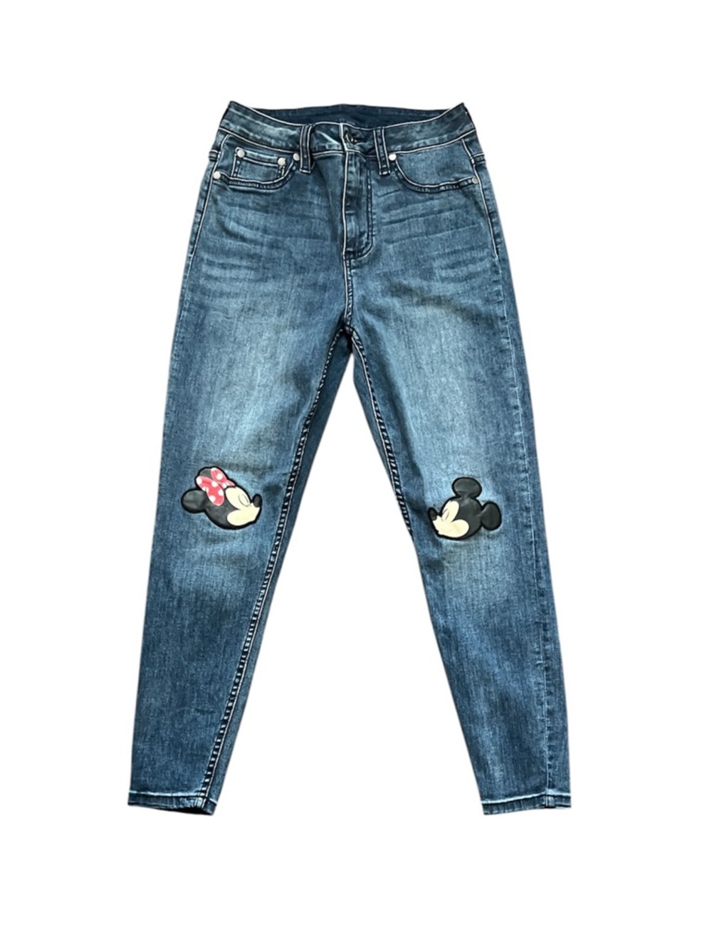 Disney Blue Skinny Jeans with Minnie & Mickey Knee Patches Size 9